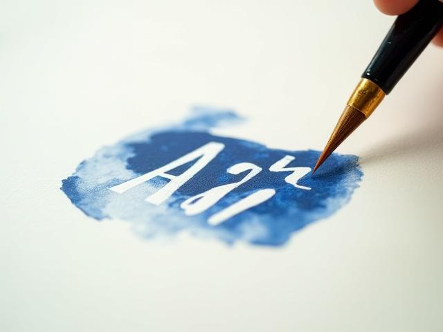 Kalligráfus ecset és tinta, márka logót formázva, elegáns stílusban.