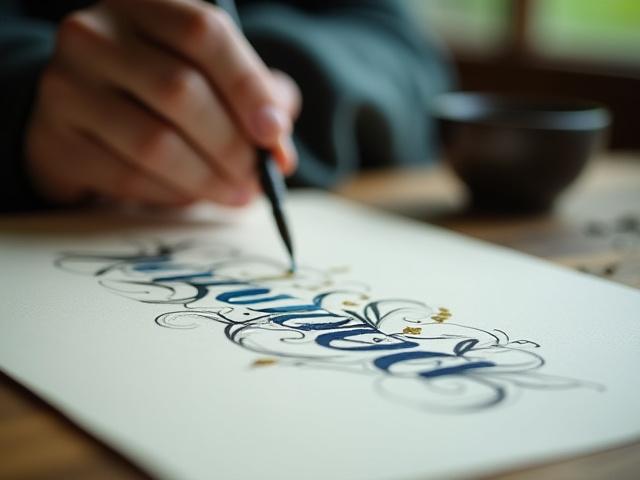 Kézzel írott kalligráfia, ecset és tinta, elegáns papírra