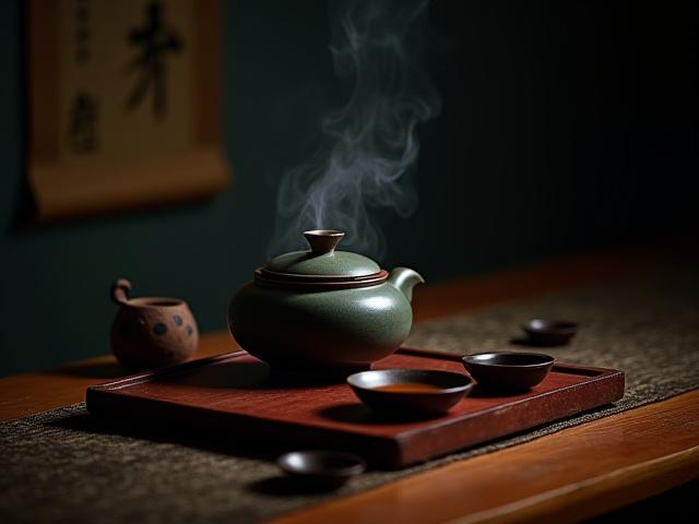 Kínai Gongfu teaceremónia részlete, kézműves eszközökkel