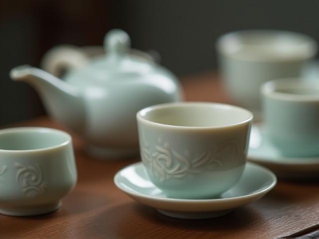 Részlet egy teáskészletről elegánsan elrendezve