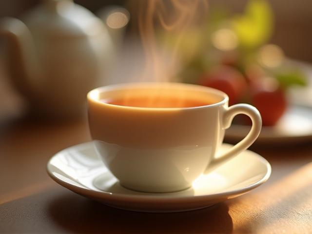 Csésze frissen főzött tea, lágy gőz száll fel