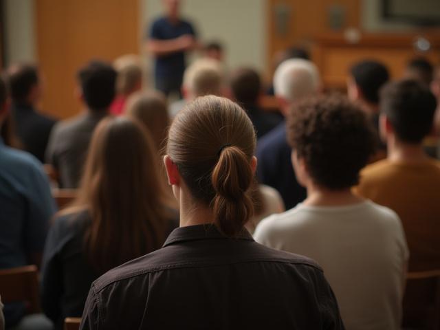 Vendégek figyelmesen hallgatják a tea mestert