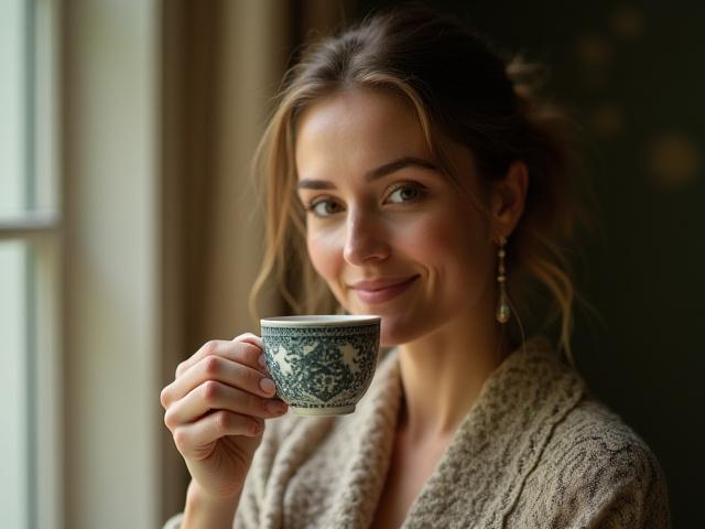 Az Iróka Tea alapítója, Bán Kata, teázás közben